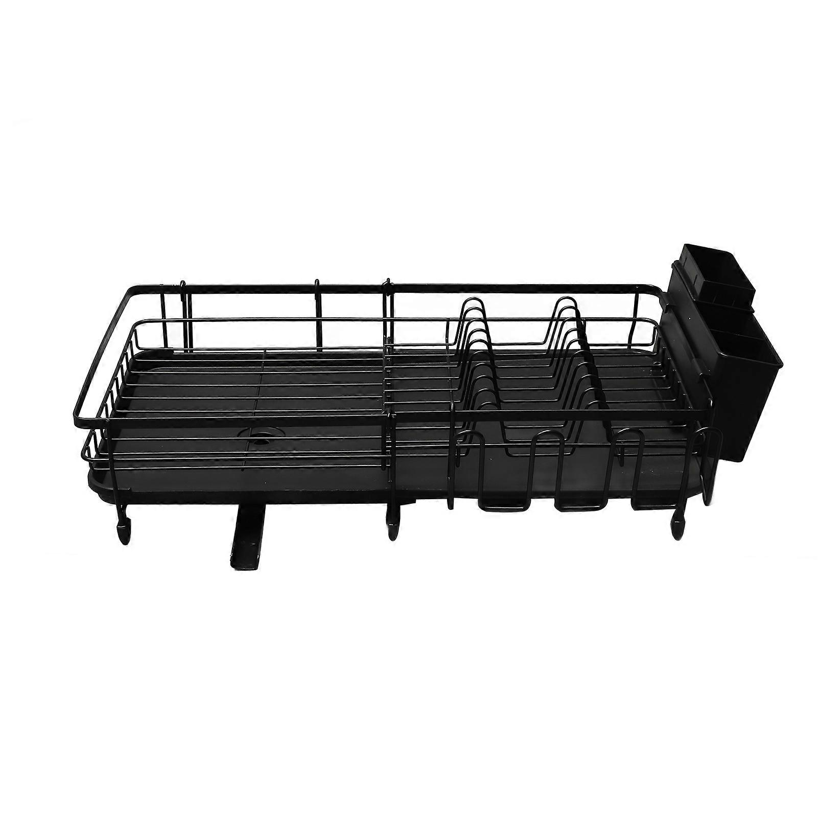 Dish Drying Rack Multifunction Rust Proof Expandable Plate Drainer with Utensil Holder for Kitchen Counter and Sink Black