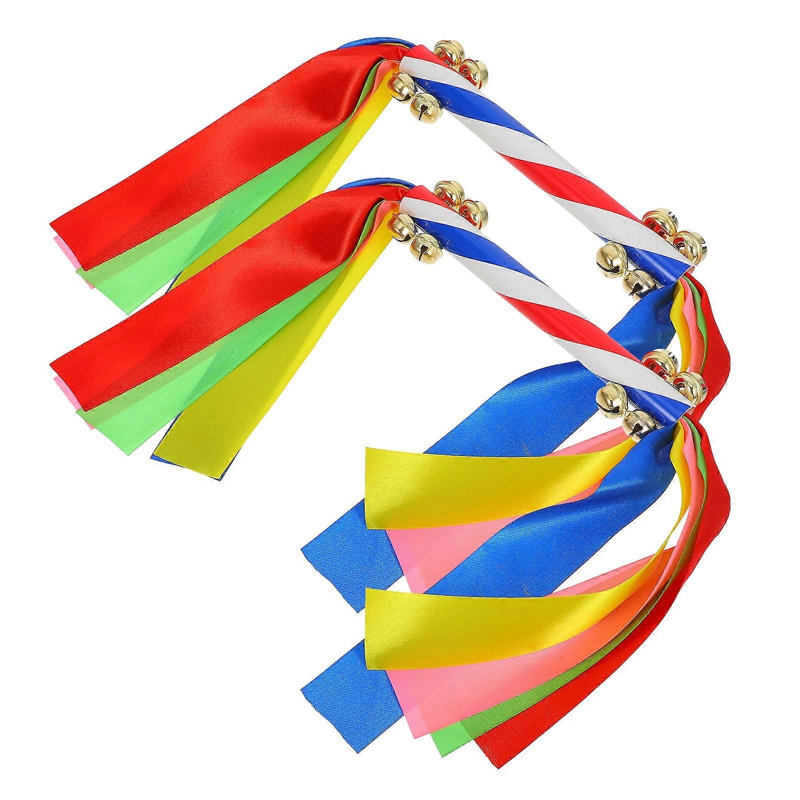 2pcs Handheld Cheering Props with Bells Children Gymnastics Colorful Cheer Pompom Props for Performance Competition Cheering Sports Events