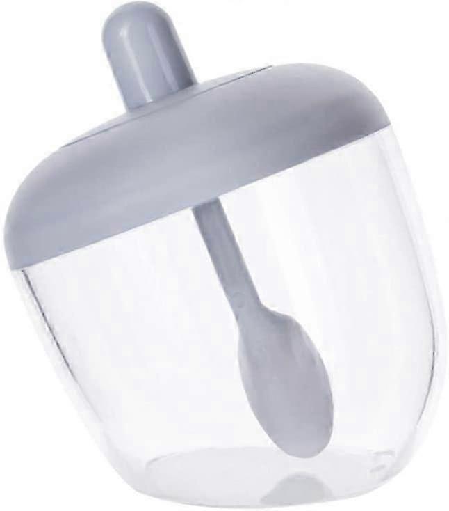 Round Spice Jar Made of Plastic With Spoon and Lid, Suitable for Household, Kitchen, Counter, Color: Light Gray