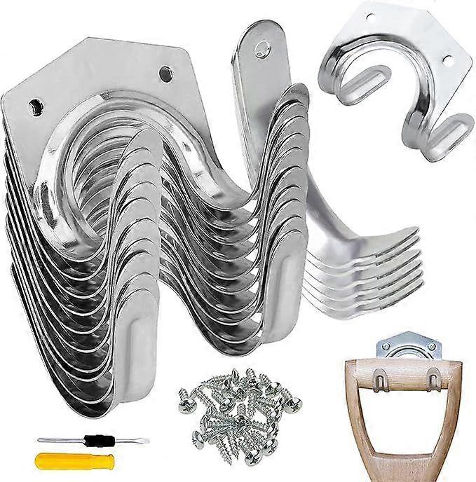 18 Pcs Storage Hooks, Wall Mounted Garden Tool Holder, Single/Double Iron Tool Rack for Garage Shed Warehouse Farm Workbench, with Screws and Screwdr
