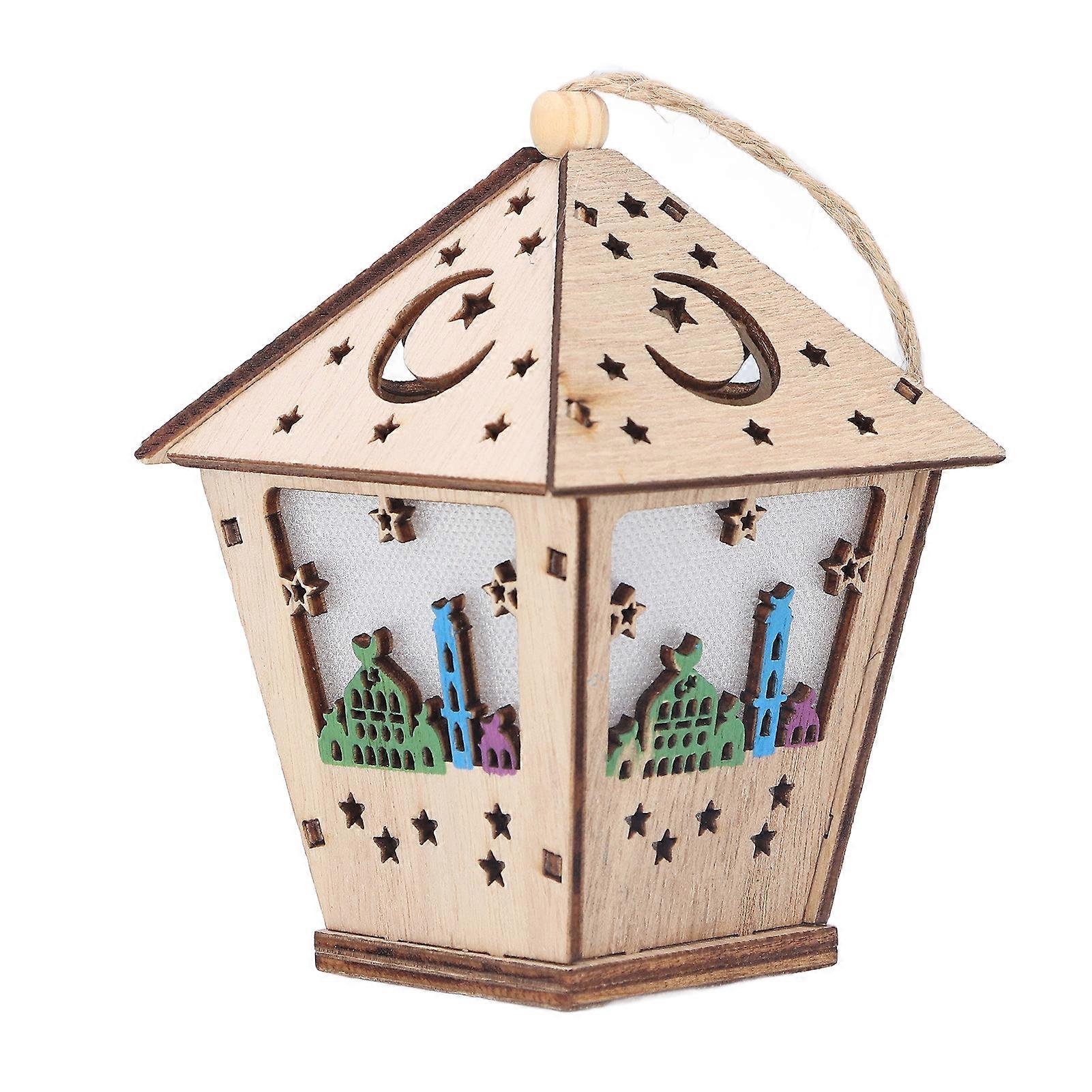 Ramadan Lamp Three Dimensional House Shape Unique Design Hanging Wooden Decorative Lamp Crafts Ornaments