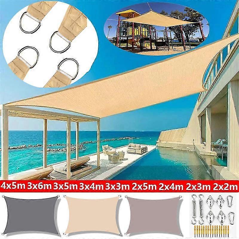 3x5m 3x6m 4x5m防水日よけ帆屋外ガーデンビーチキャンプパティオプール日よけテント日よけアクセサリー2x3mベージュ
