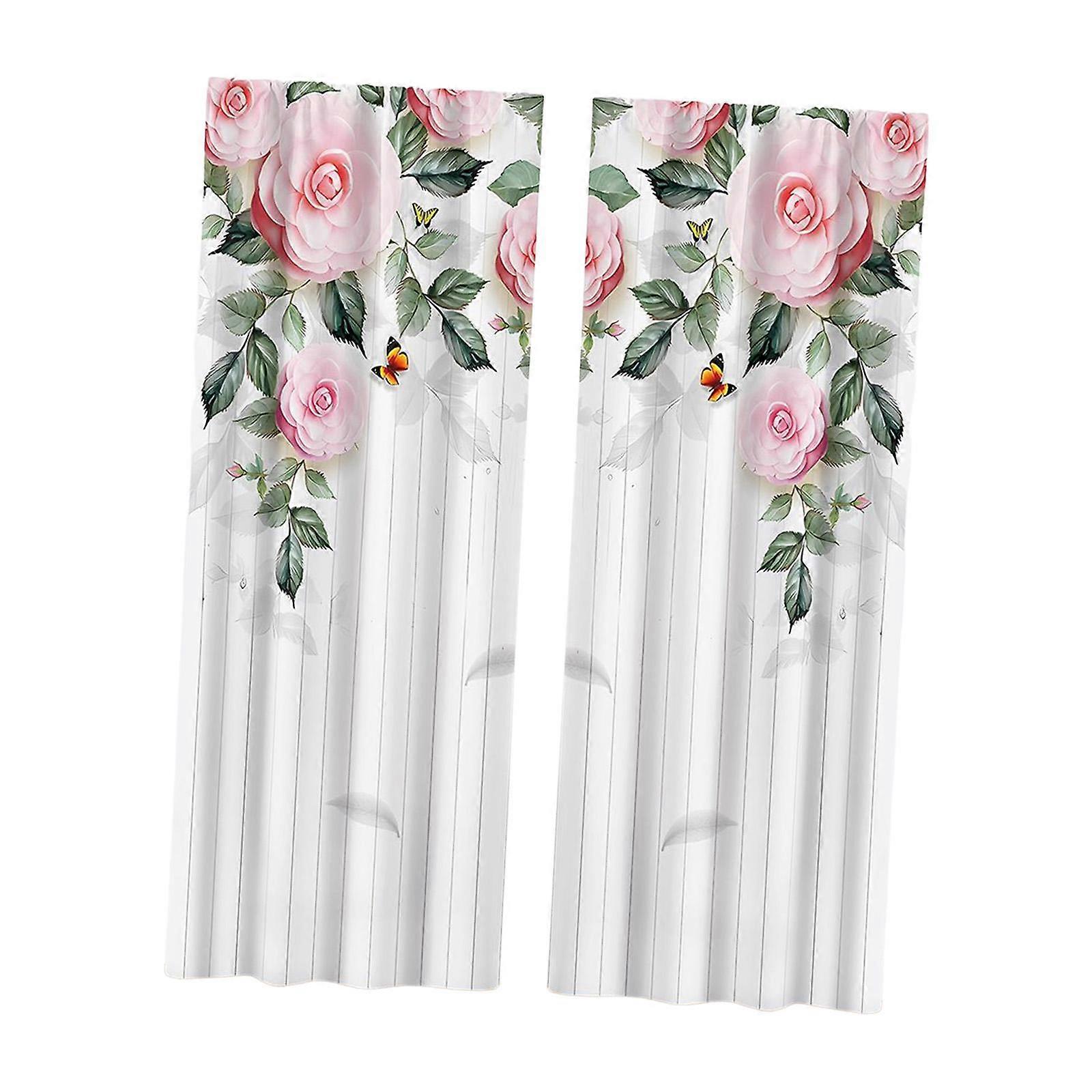 Rose Print Sheer Curtains Drapes Privacy Drapes Polyester Easily Install