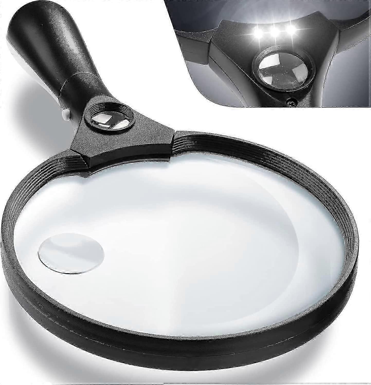 2025 New Extra Large Led Handheld Magnifying Glass With Light - 2x 4x 25x Lens Zoom Lightweight Shatterproof Magnifiers S202412279875