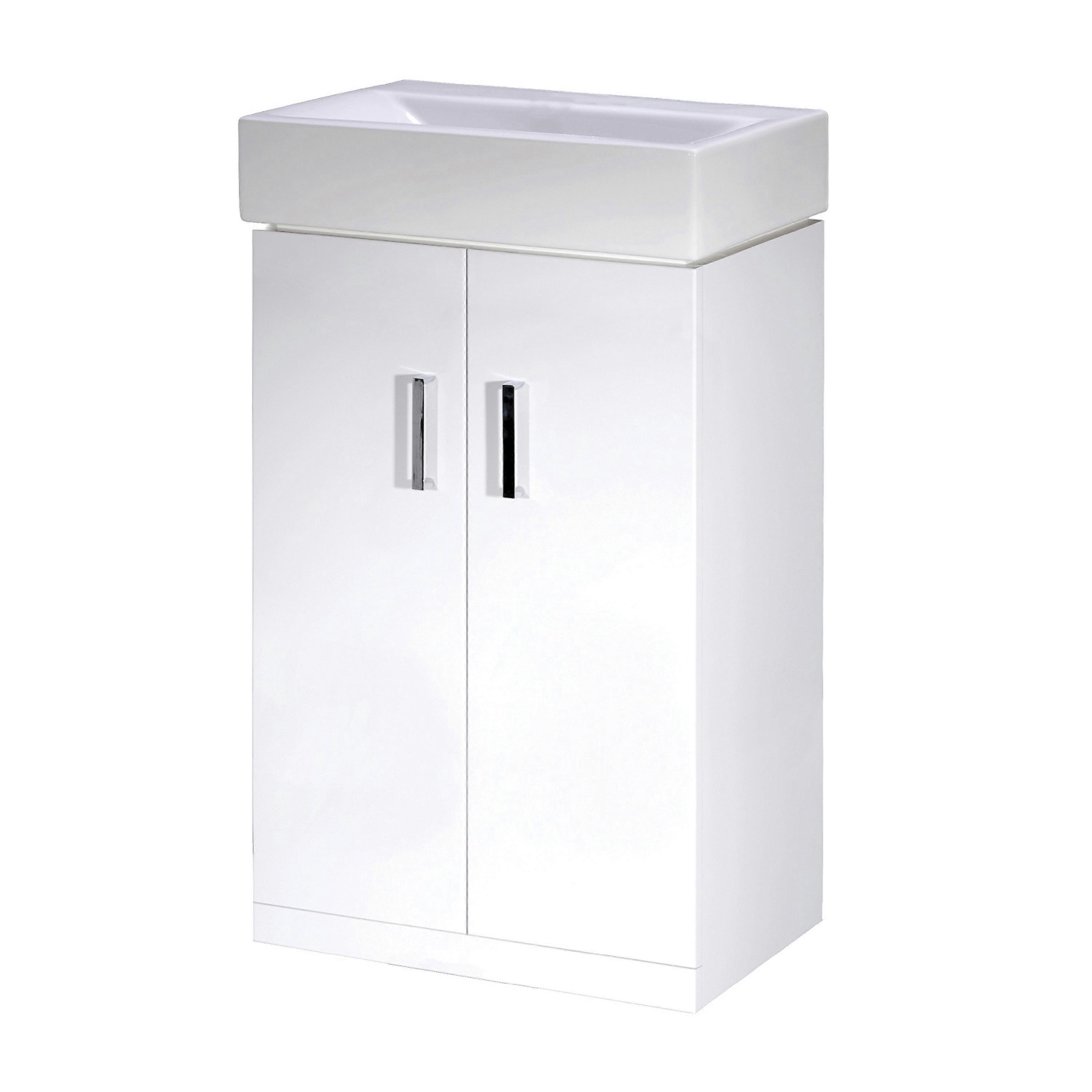 Two Door Cloakroom Vanity Ceramic Basin Unit in Gloss White Finish