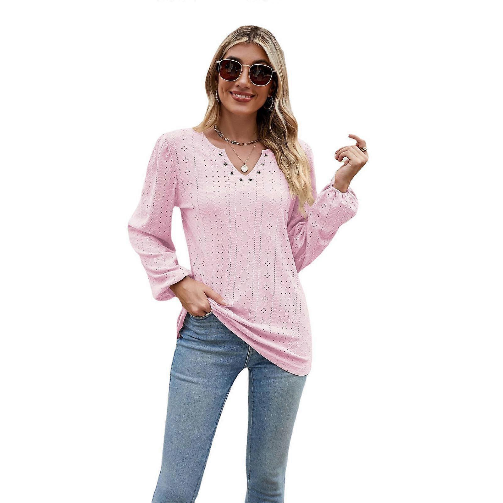 Women Loose Fit Shirts Long Sleeve Top Loose T-Shirt Shirts V-Neck