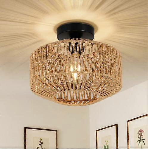 Boho Light Fixtures Ceiling Mount Hanging Rattan Ceiling Light for Bedroom