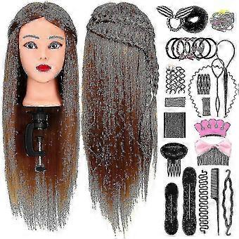 Frcolor Mannequin Head Set With Hair Salon Training Head Stand Set Hair Training Model Hairdressers Free Table Clamp And Braid Set Salon Styling Beaut