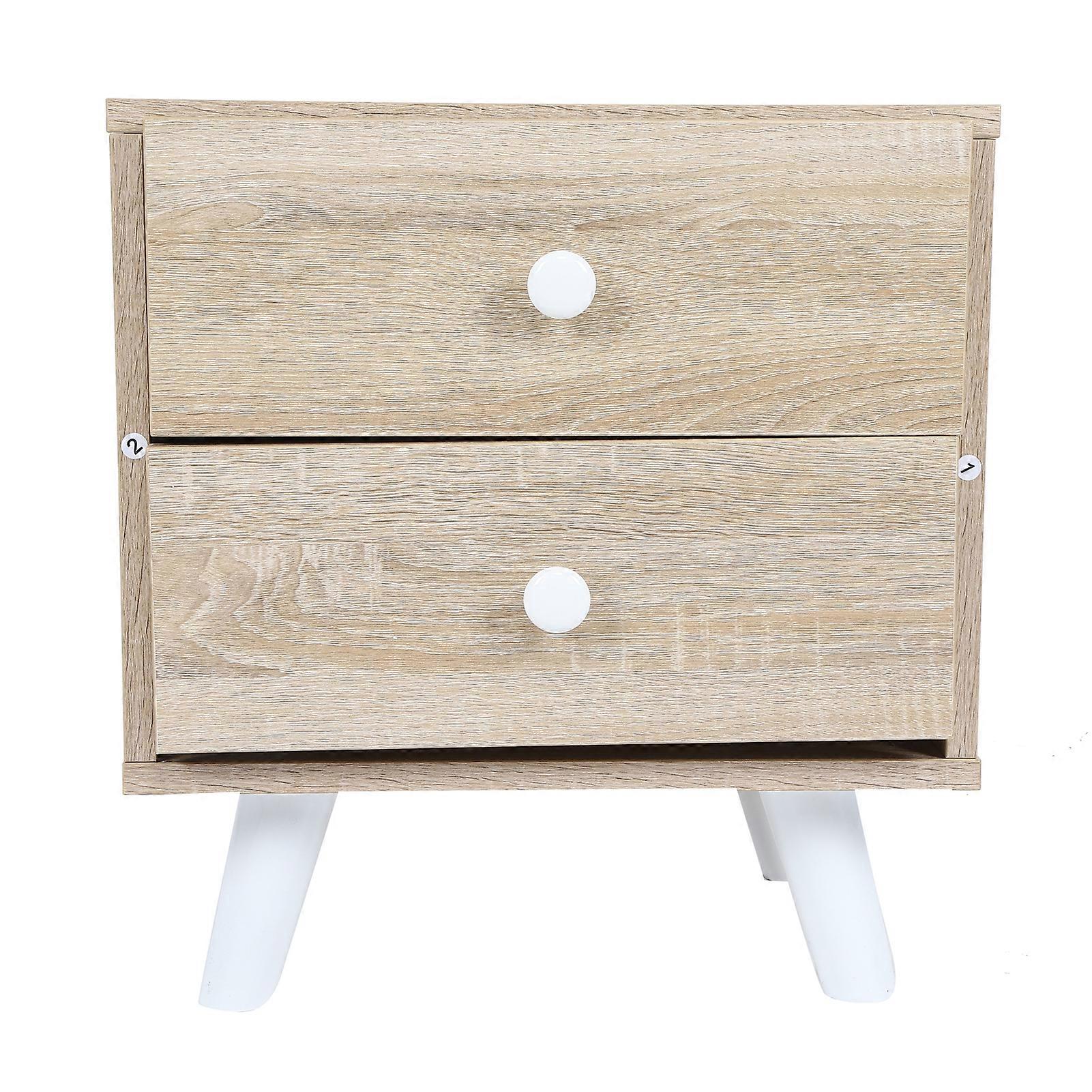 Bedside Table with 2 Drawers Particle Board Mini Nightstand Home Bedroom Accessory