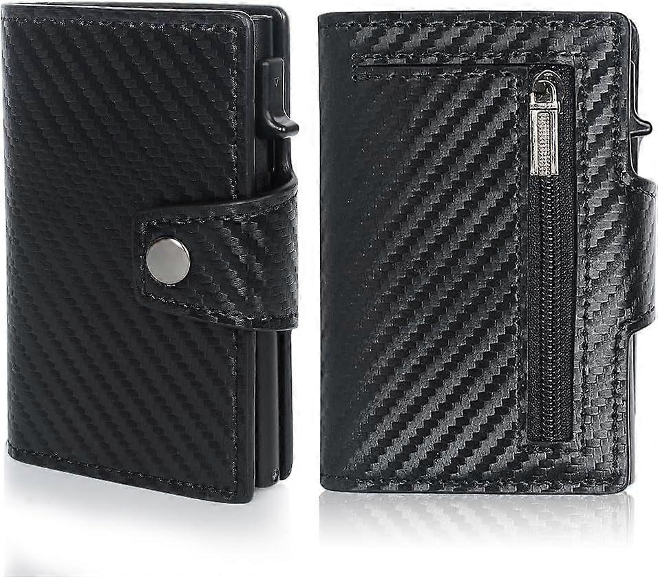 Portfel na karty dla mężczyzn, portfel na karty z włókna węglowego Pop Up Aluminiowy futerał z kieszenią na monety z zamkiem błyskawicznym, portfele dla mężczyzn, pojemność karty 7-9