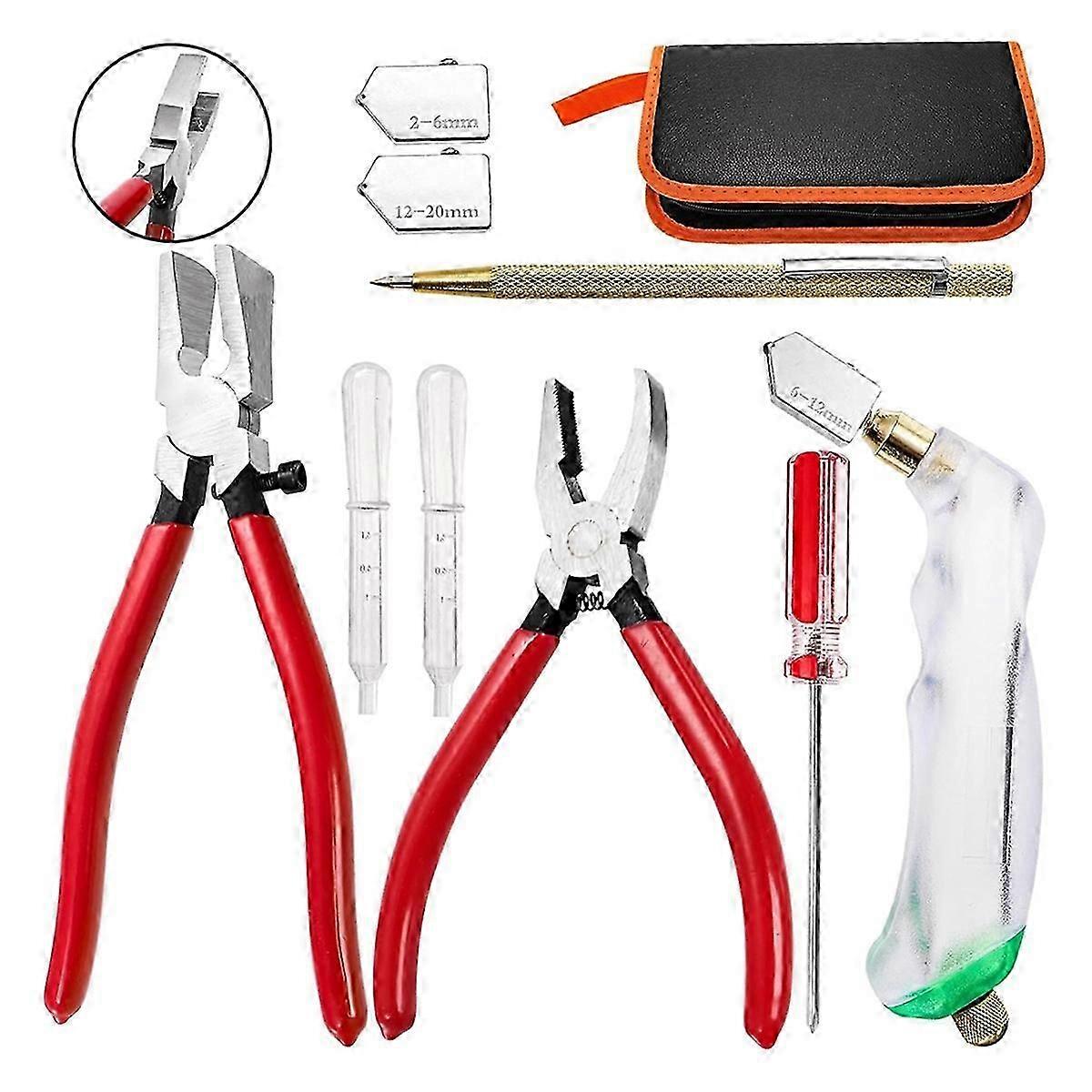 9 Pcs Pince à casser le verre et kit de coupe-verre, Pince à gros briseur avec mâchoires incurvées, pour vitrail, tuile