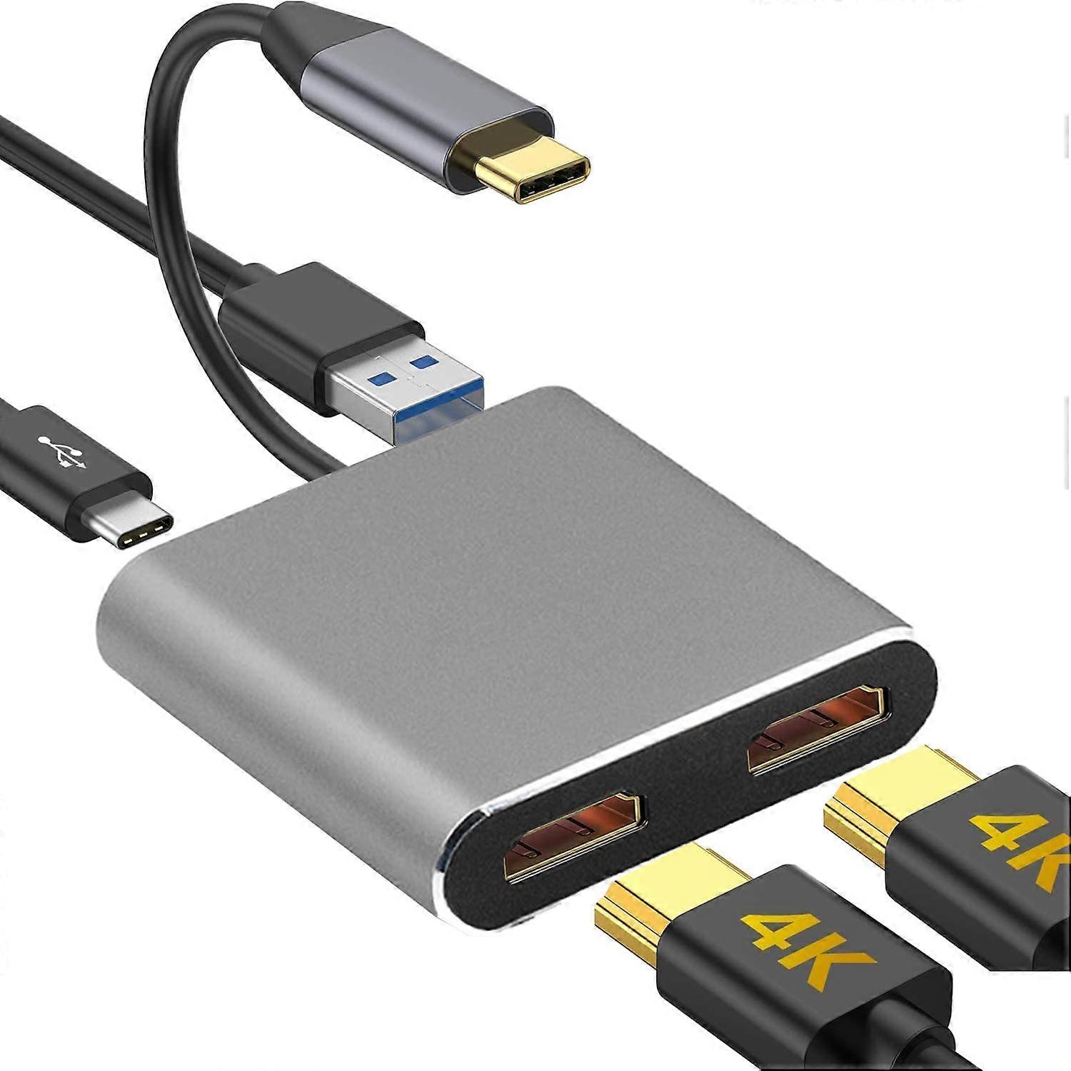 USB C to Dual HDMI Adapter, USB C Hub Adapter Multiport with Dual HDMI 4K USB 3.0 PD 100W