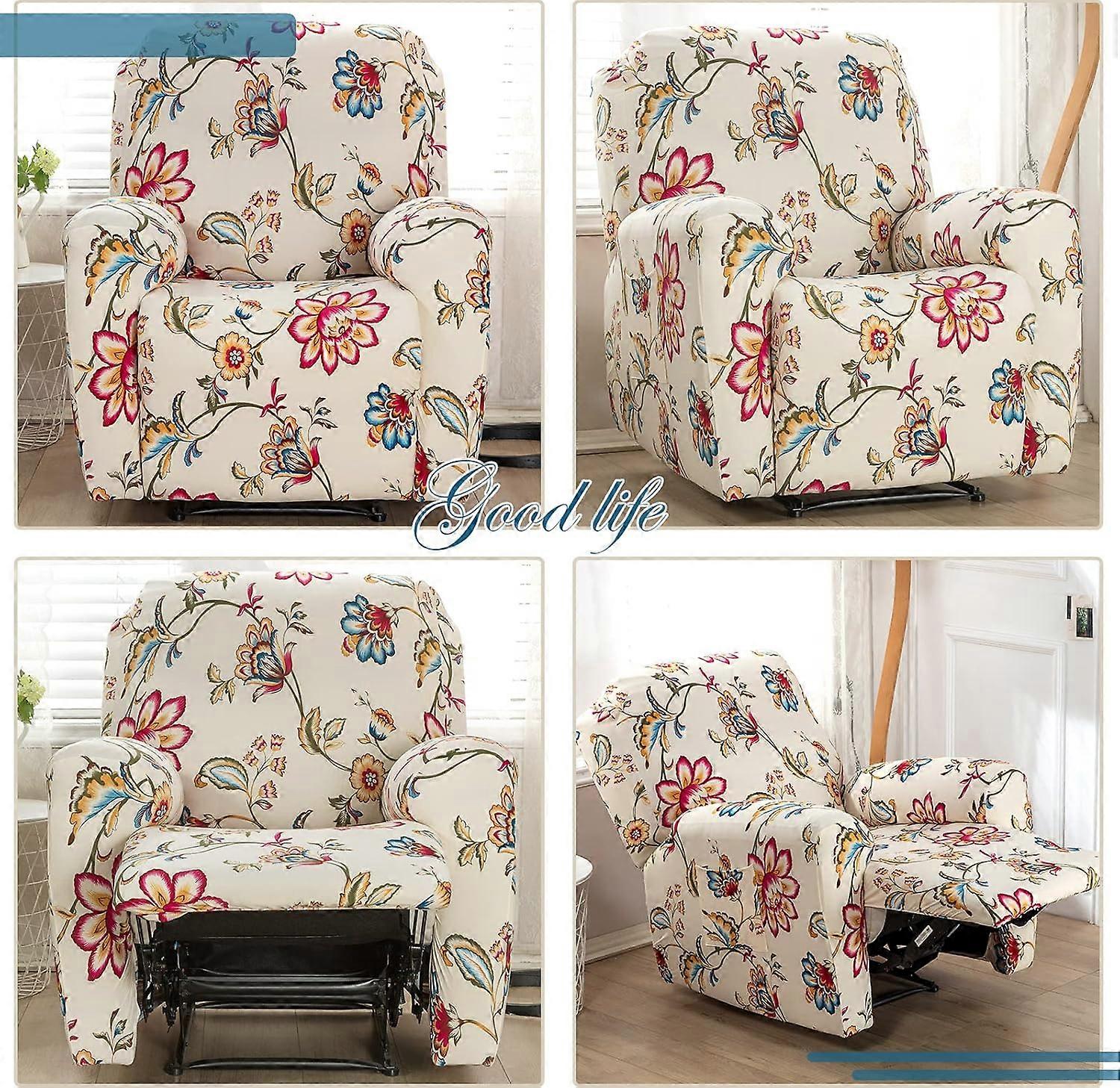 Stretch Recliner Cover 1 Set 4 Printed Chair Slipcovers with Pockets for Comfortable Fitting Recliners