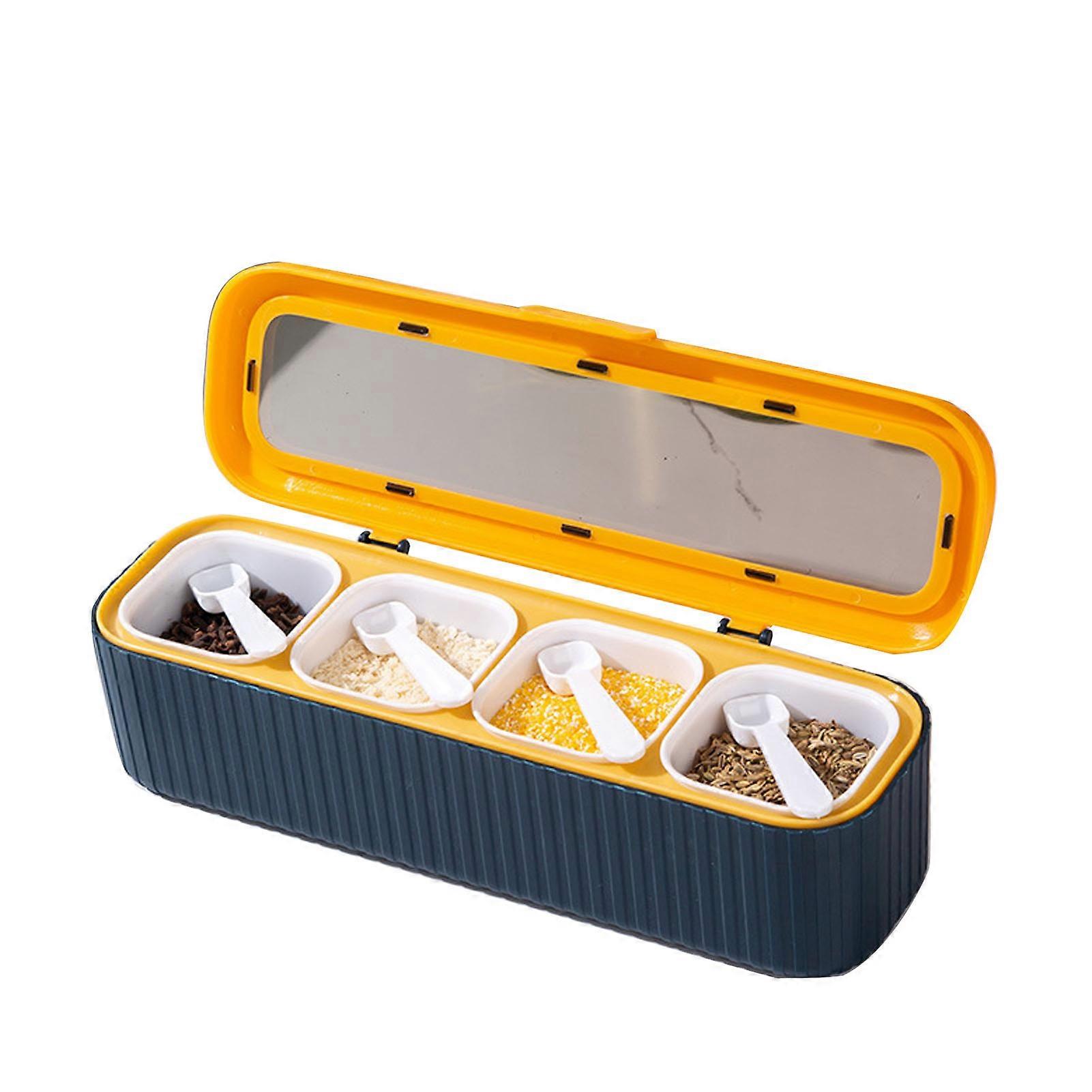 Seasoning Box Sealed 4 Compartment Spice Set Household Storage Container Condiment Jars with Spoon