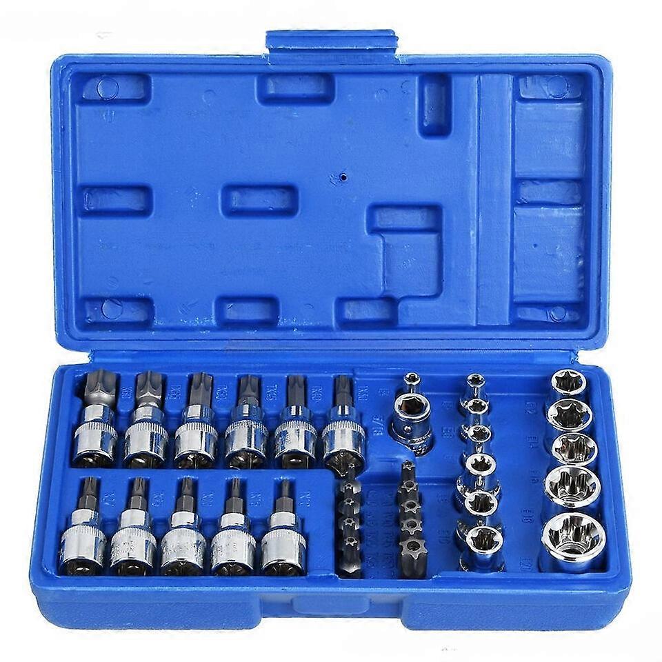 34pc socket wrench set Torx nuts socket outside inside bit S2 E4-E20 T10-T60