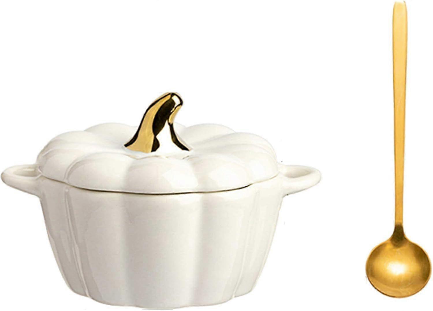 Pumpkin with Lid Casserole with Marmite Nonstick Coating Polyvalent Saucepan Pot Pot Contains Spoon Keep Nutritional Values and Flavors(White,0.27L)