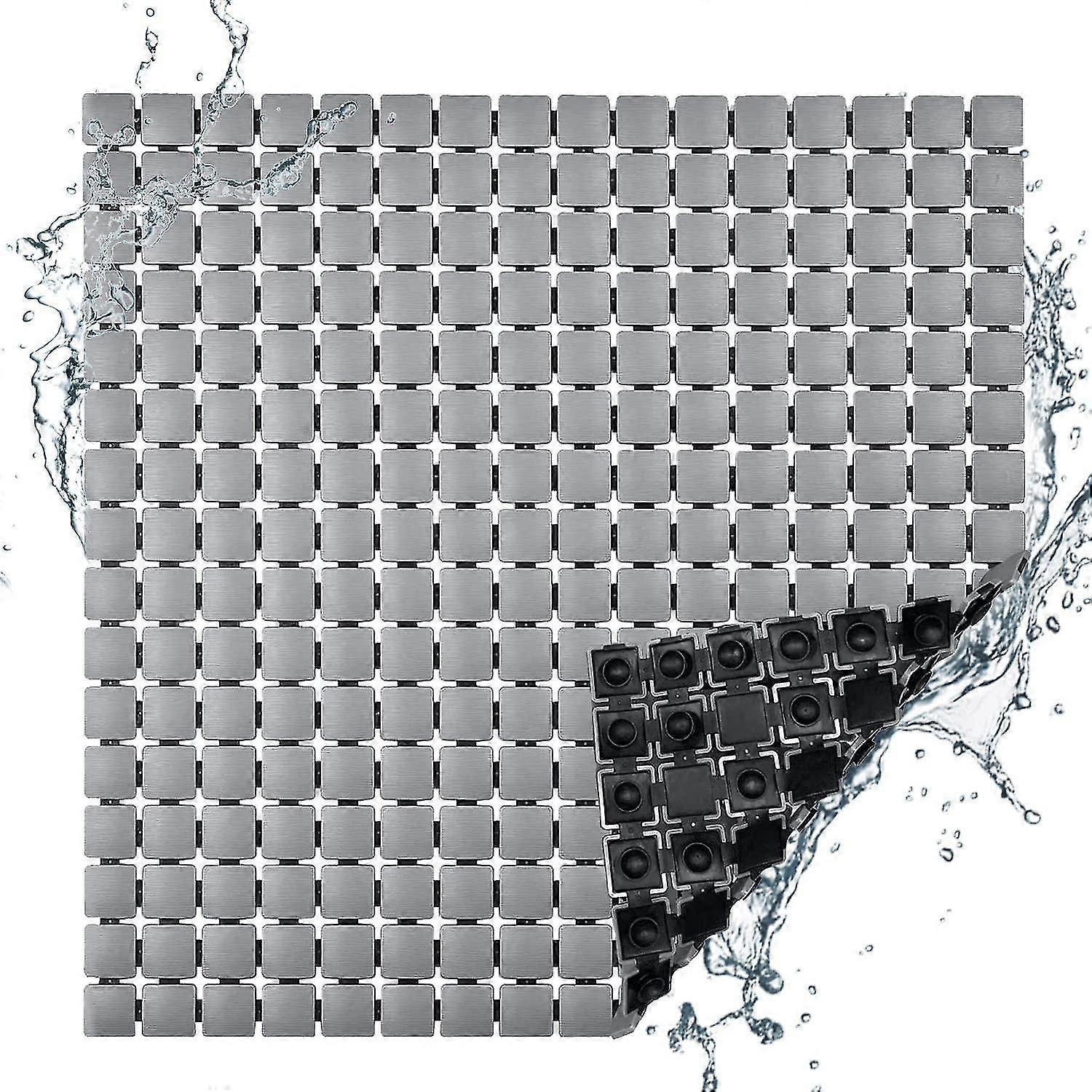 21 x 21 In Non Slip Bathtub Mat, with Suction Cups and Drain Holes Bath Mat (Grey)