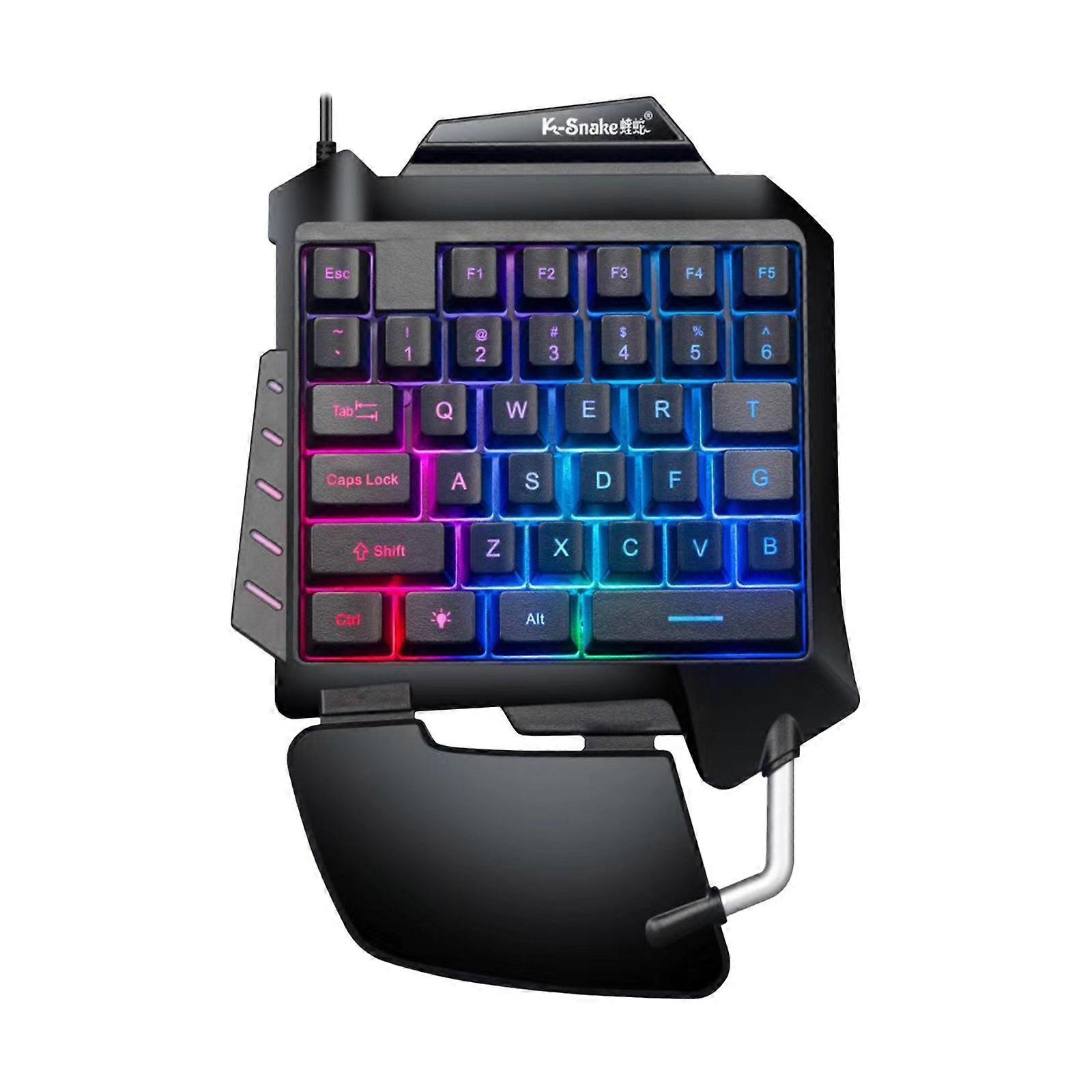 Colorful Light Effect Tilted Keyboard Layout With Light Carved Characters Ergonomic Full Key No Punch One Handed Mobile Game Keyboard