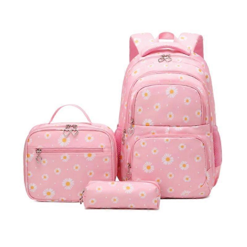 3-Piece Pink Daisy Backpack Set With Lunch Bag, Durable And Lightweight Large Backpack For Teens