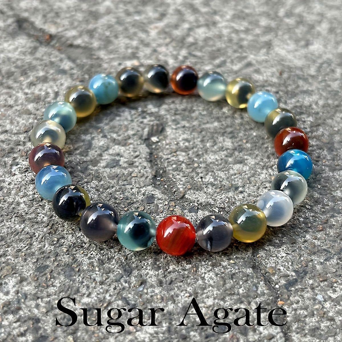 8 مم من الخرز الصناعي من عقيق السكر الطبيعي - مجوهرات بوهيمية ملونة مصنوعة يدويا للهدوء والقوة الداخلية