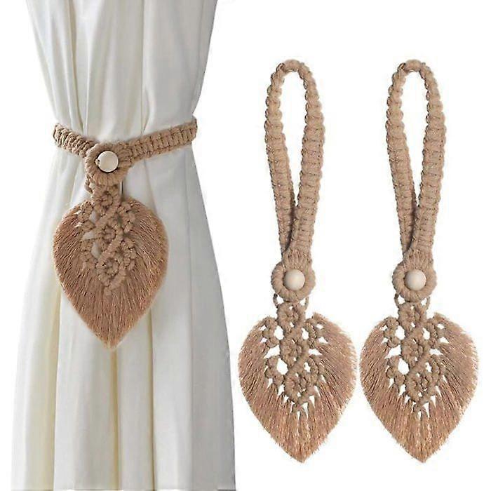 (Light Curry) Set of 2 Curtain Tiebacks, Boho Curtain Holdbacks, Handmade Curtain Holders, Decorative Clips, Buckle for Office