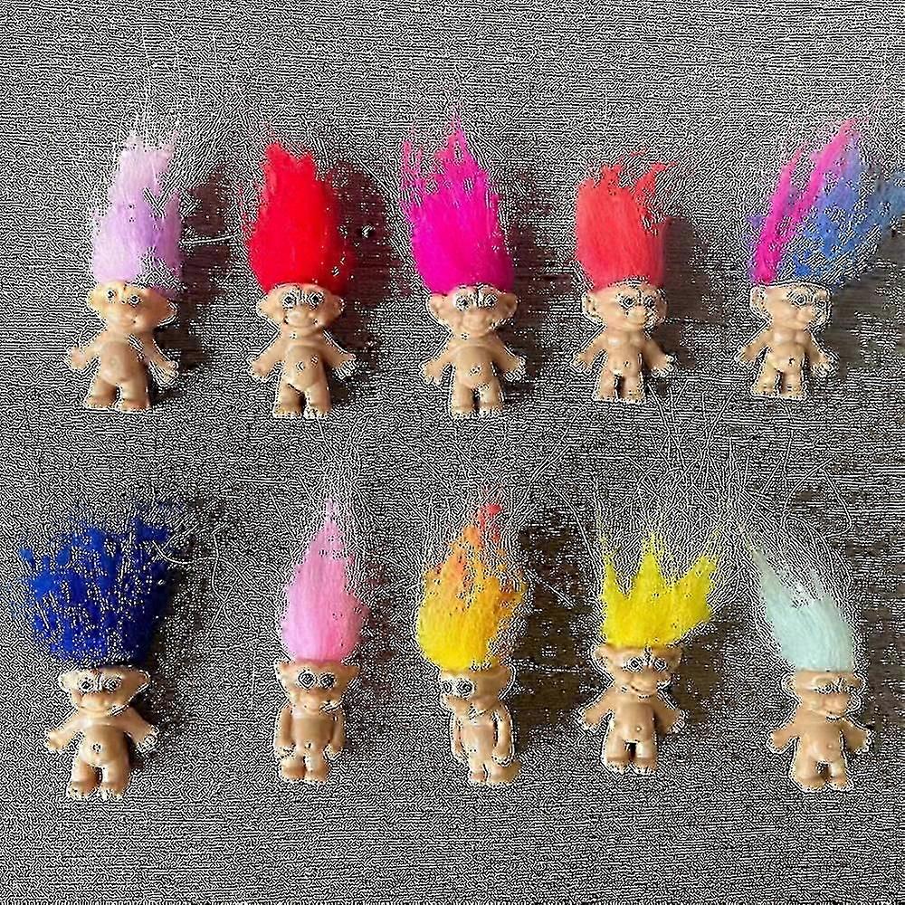 10pcs /セットミニトロールドール、PVCビンテージトロールラッキードールミニアクションフィギュアケーキトッパークロマチック愛らしいかわいいリトル