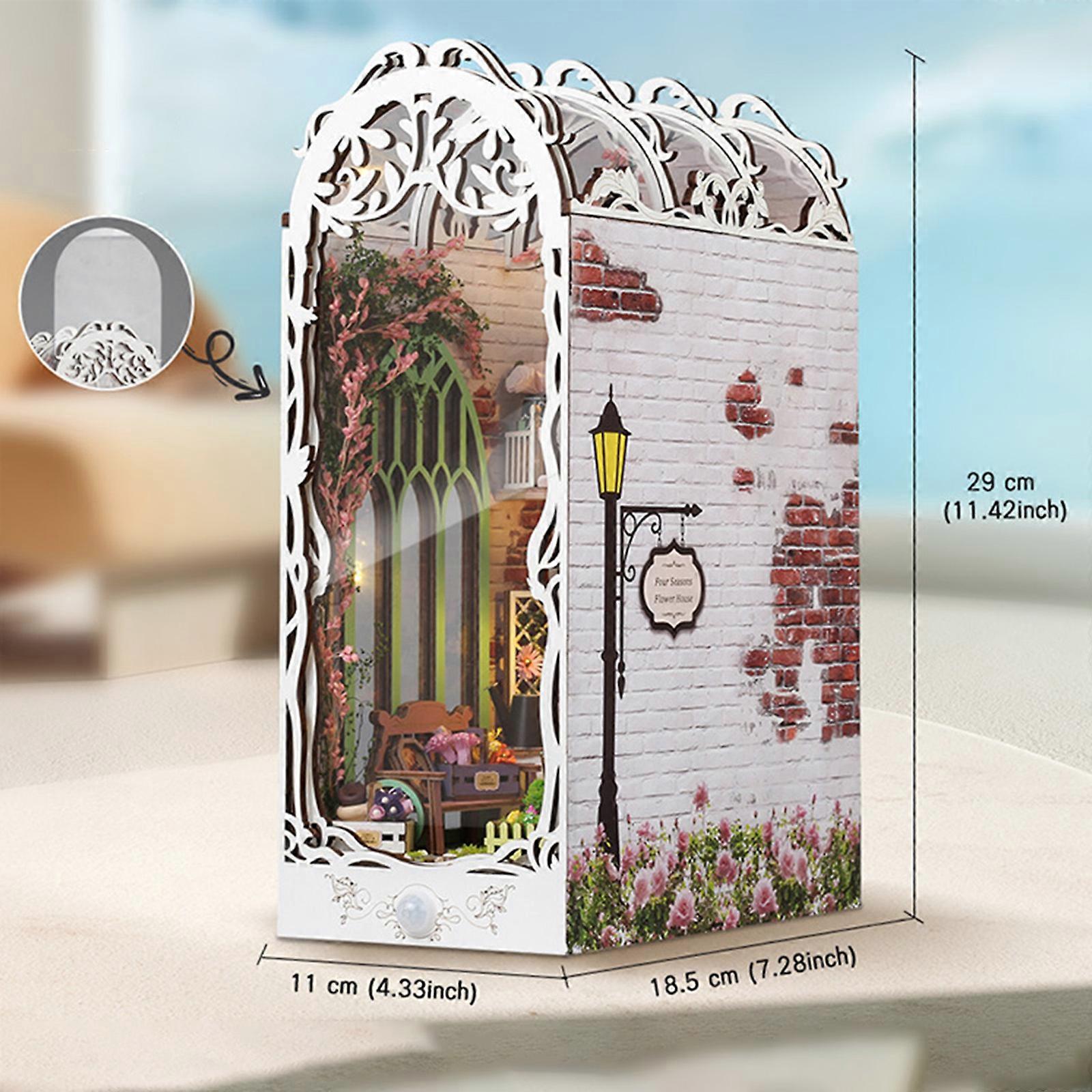 Miniature Bookshelf Dollhouse Set Do It Yourself Garden Scene Birthday  Present 3D Wood Puzzle Craft with