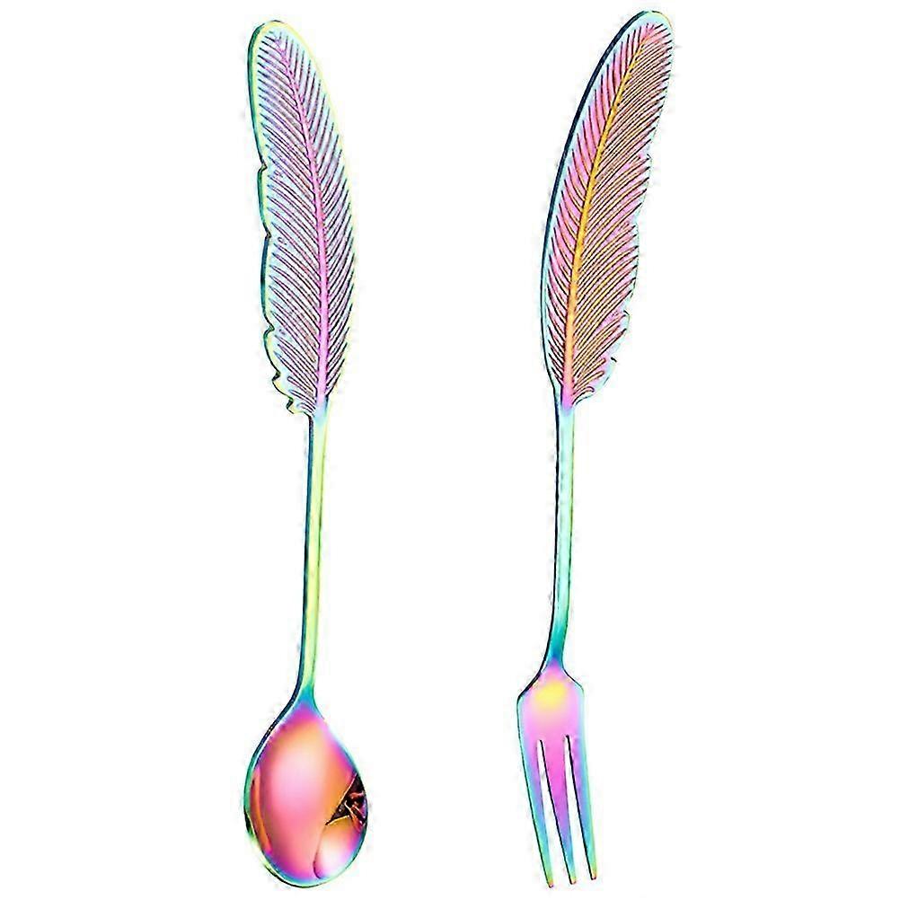 2Pcs Stainless Steel Spoon Fork Serving Cutlery Dinner Utensil Kitchen Flatware Tableware