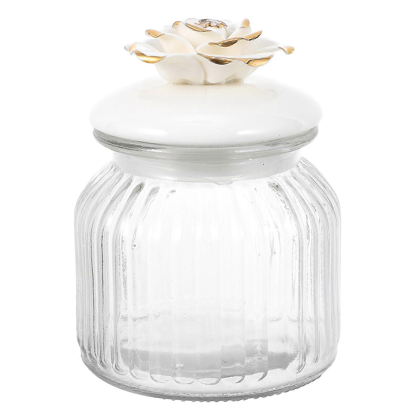 Clear Glass Bottle Jar for Food Storage with Lid 1 Set