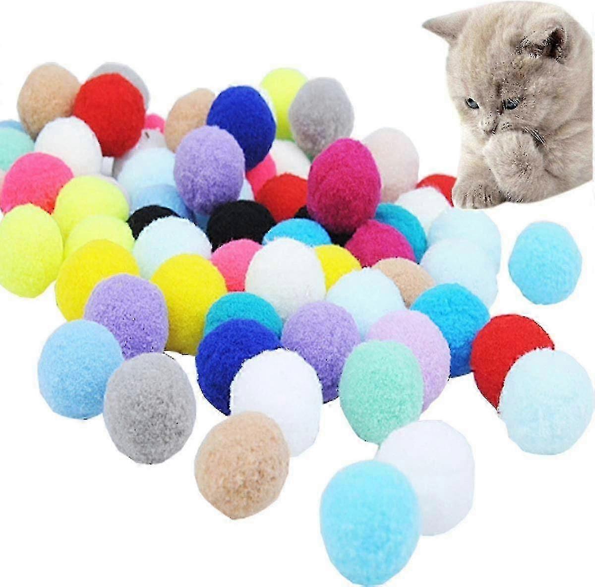 70 Pieces Cat Toy Ball Foam Cat Balls Colorful Cat Ball Pom Pom Balls Toy Balls Activity Toy Training Play Chew Plush Bouncy Ball