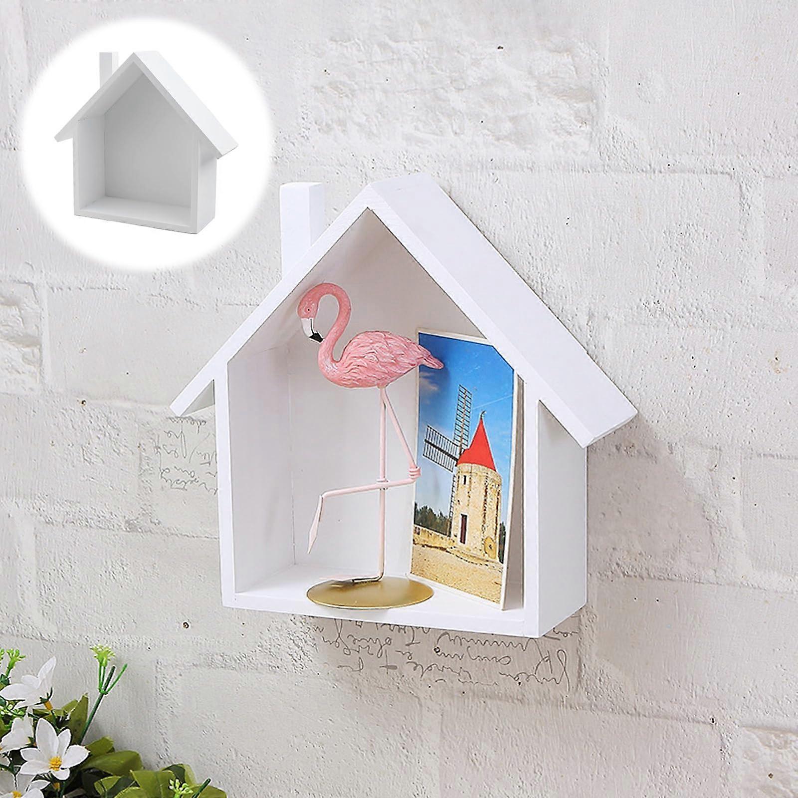 Shelf Box House Shape Wooden Small House Decor Gnome House Style Nostalgic Wall Shelf Retro Wooden Frame House