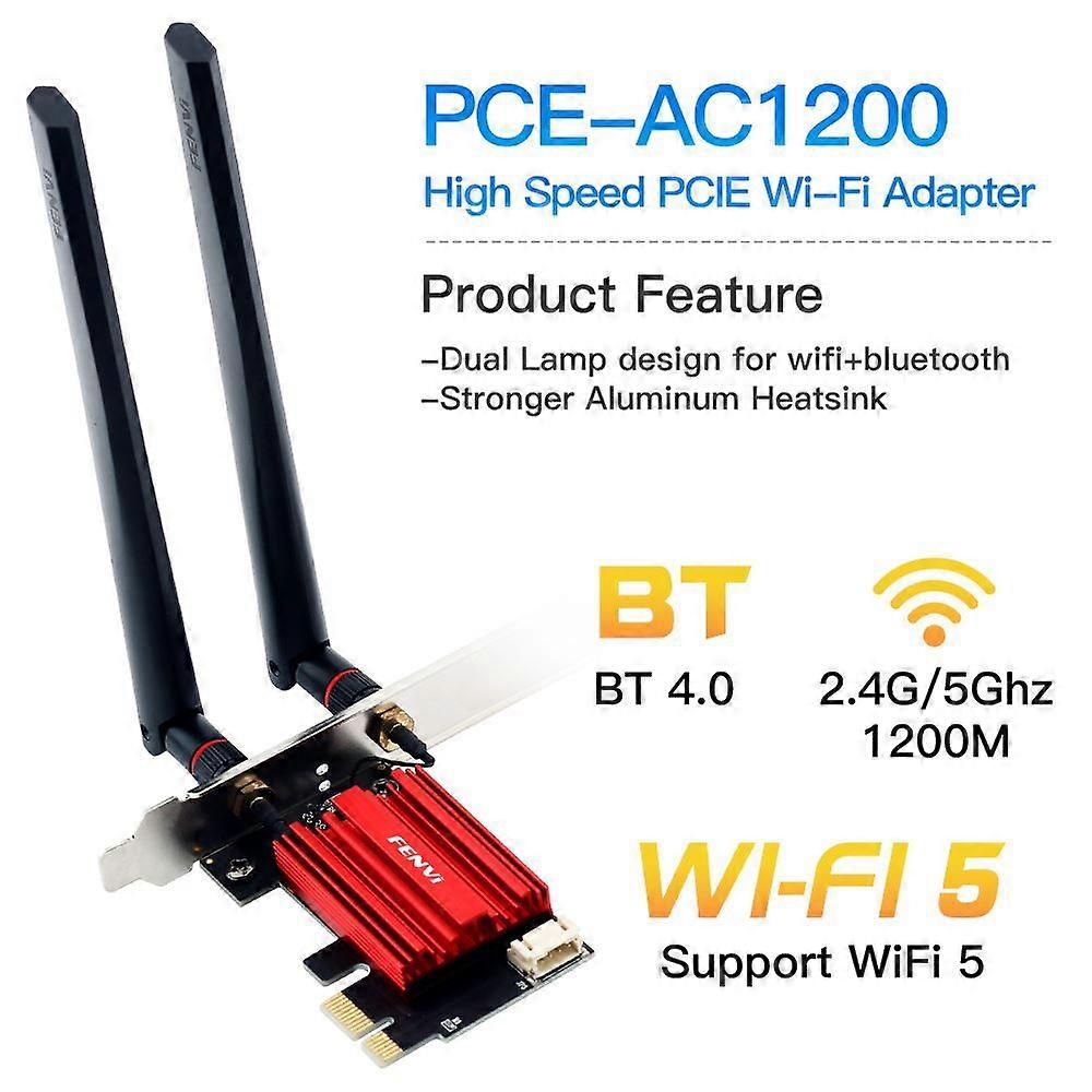 FENVI WIFI 5 AC1200 Wireless Adapter Bluetooth 4.0 Dual Band 2.4G/5GHz PCI-E 802.11AC Network Card Lan