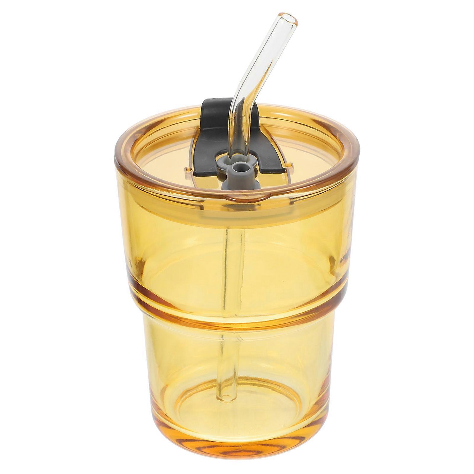 Glass Water Cup Portable Beverage Cup With Straw Outdoor Activities Golden 8.8x11.5cm Sealable 1 Set