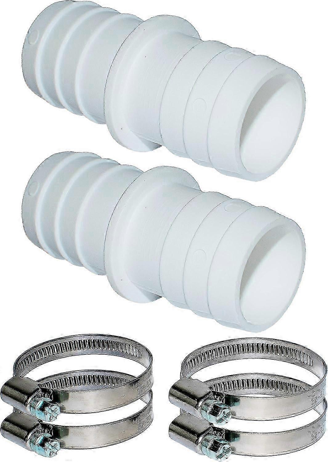 2-Pack Pool Hose Connector - 32mm Diameter with 1 1/4" Hose Clamps Double Sockets
