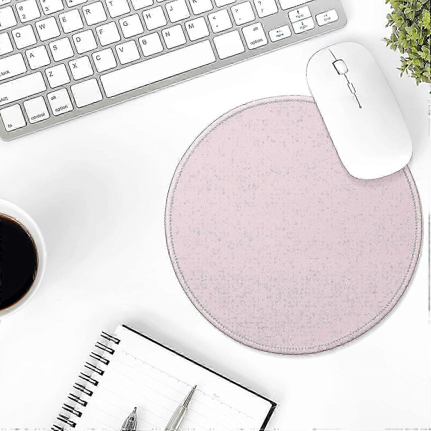 Round Mouse Pad - Non-Slip Rubber Bottom Stitched Edges Pink