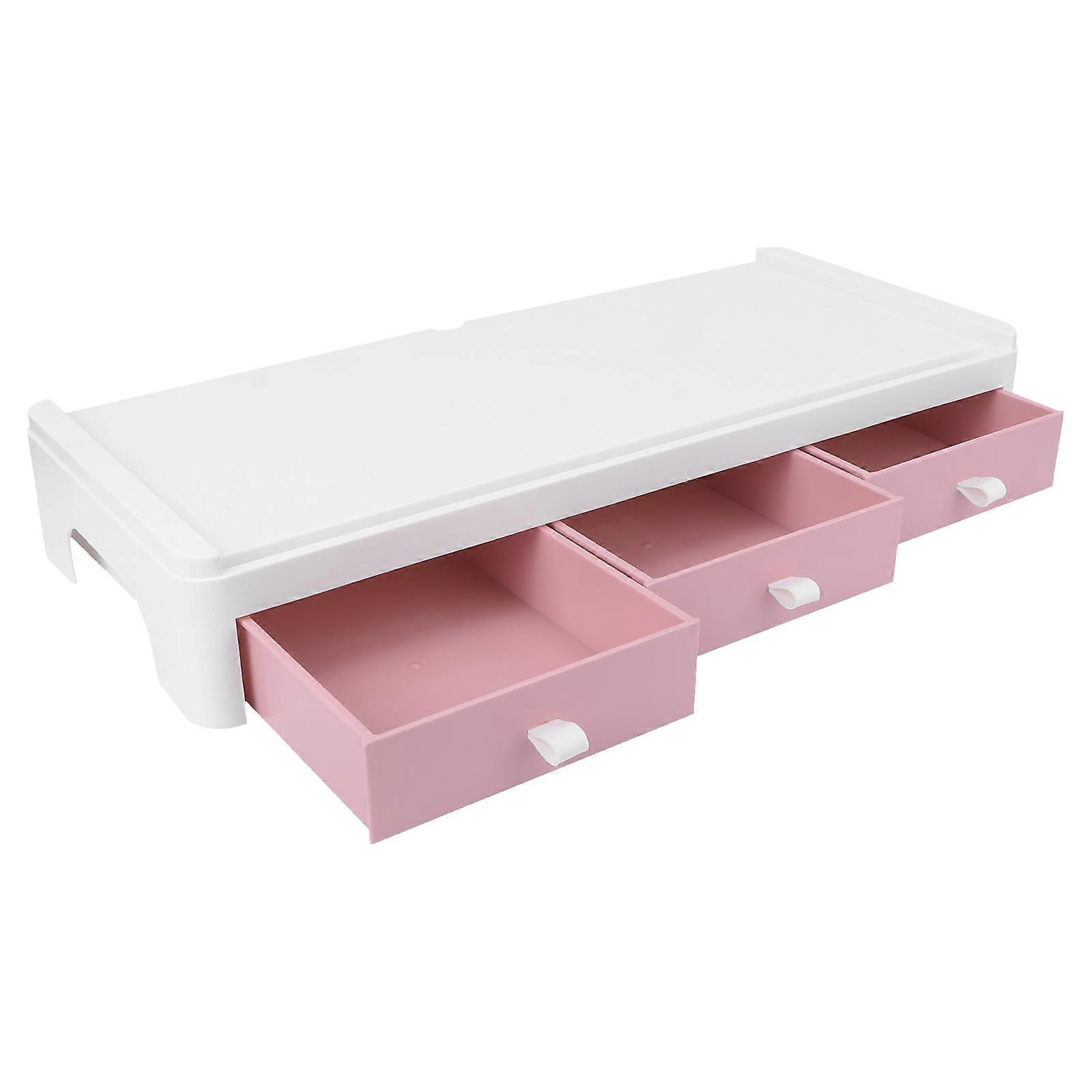 Computer Screen Elevated Shelf for Desktop Storage Container 1Pcs Pink