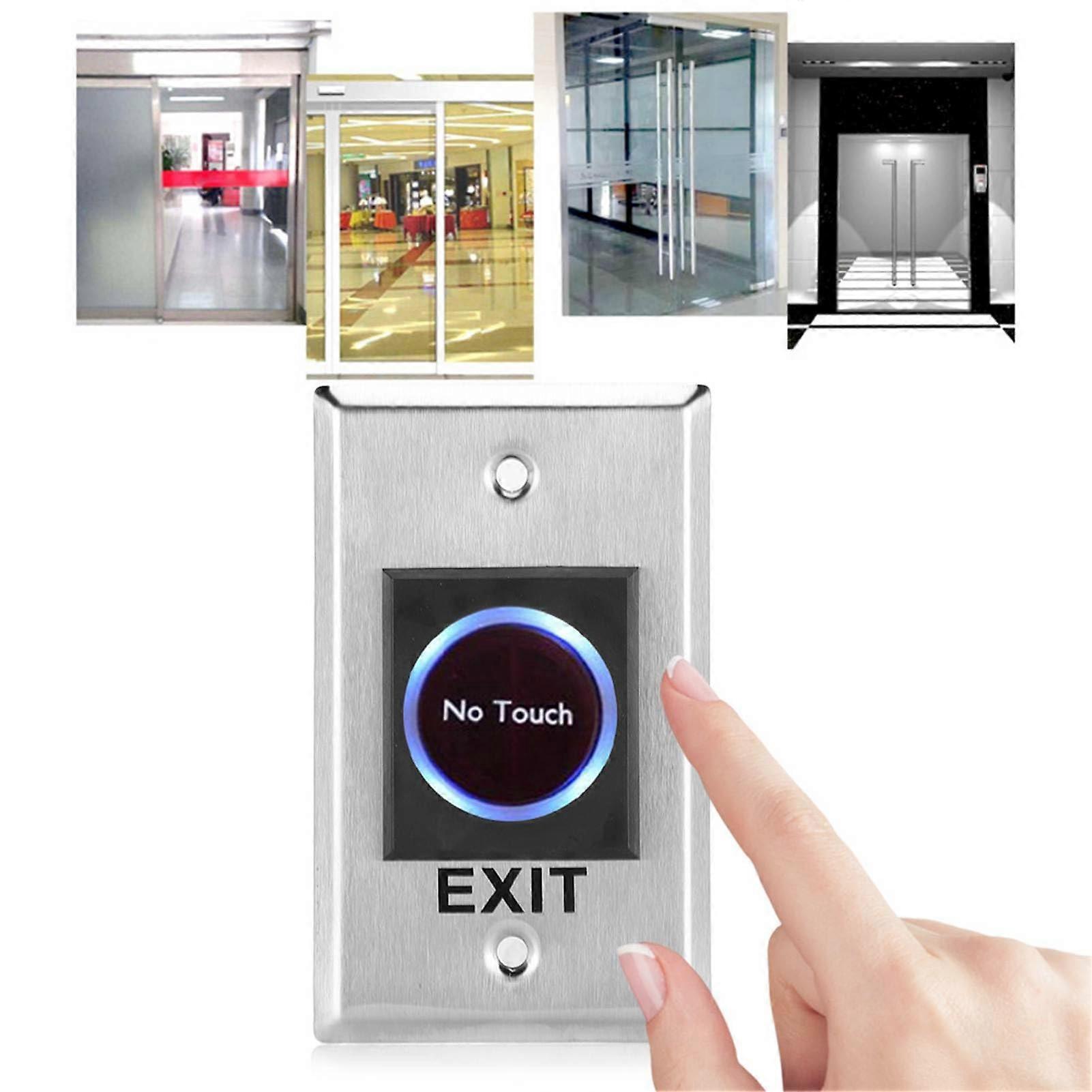 DC12V Touchless Door Opener With Infrared Sensor Button, Blue Light, Stainless Steel Wall Plate For Access Control
