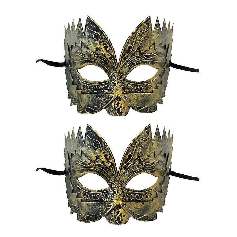 Vintage Design Half Face Mask For Costume Party Golden 23.5 x 14 x 5cm Masquerade 2Set