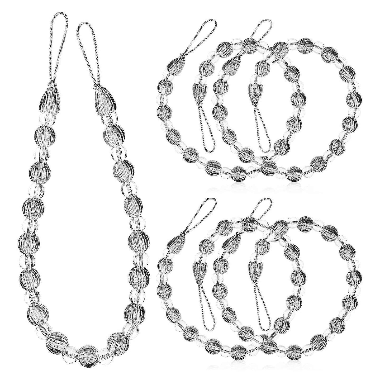 6pcs Decorative Acrylic Beads Curtain Tiebacks, Simulated Drapery Holders for Blackout and Gauze Curtains, Easy to Use, No Hooks Required