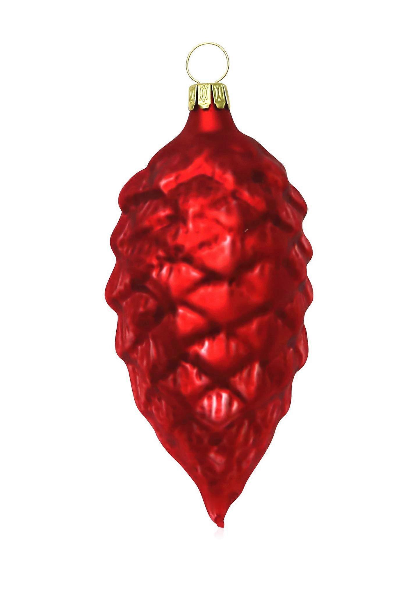 Pine Cones Set of 4 Matte Red Lauscha Glass Christmas Tree Ornaments Hand-Blown Holiday Decorations