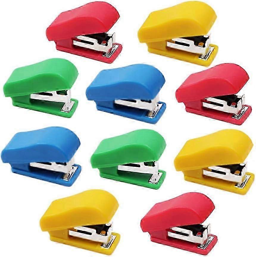 10 Set Mini Office Stapler with 10# Staples, Small Hand Stapler Portable Desktop Stapler Student StaplerRandom Color