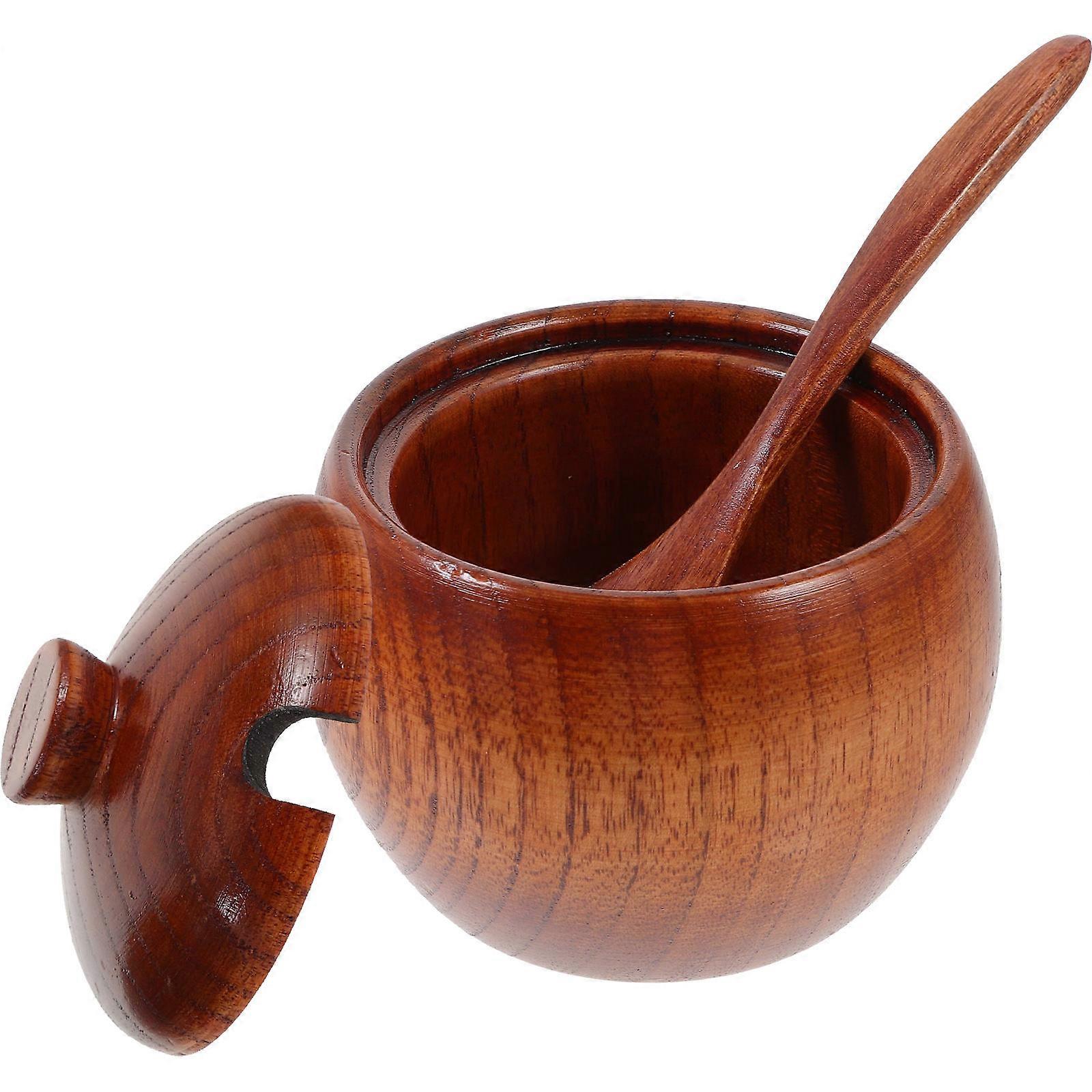 Brown Synthetic Kitchen Storage Jar with Spoon for Seasonings and Condiments 1 Set