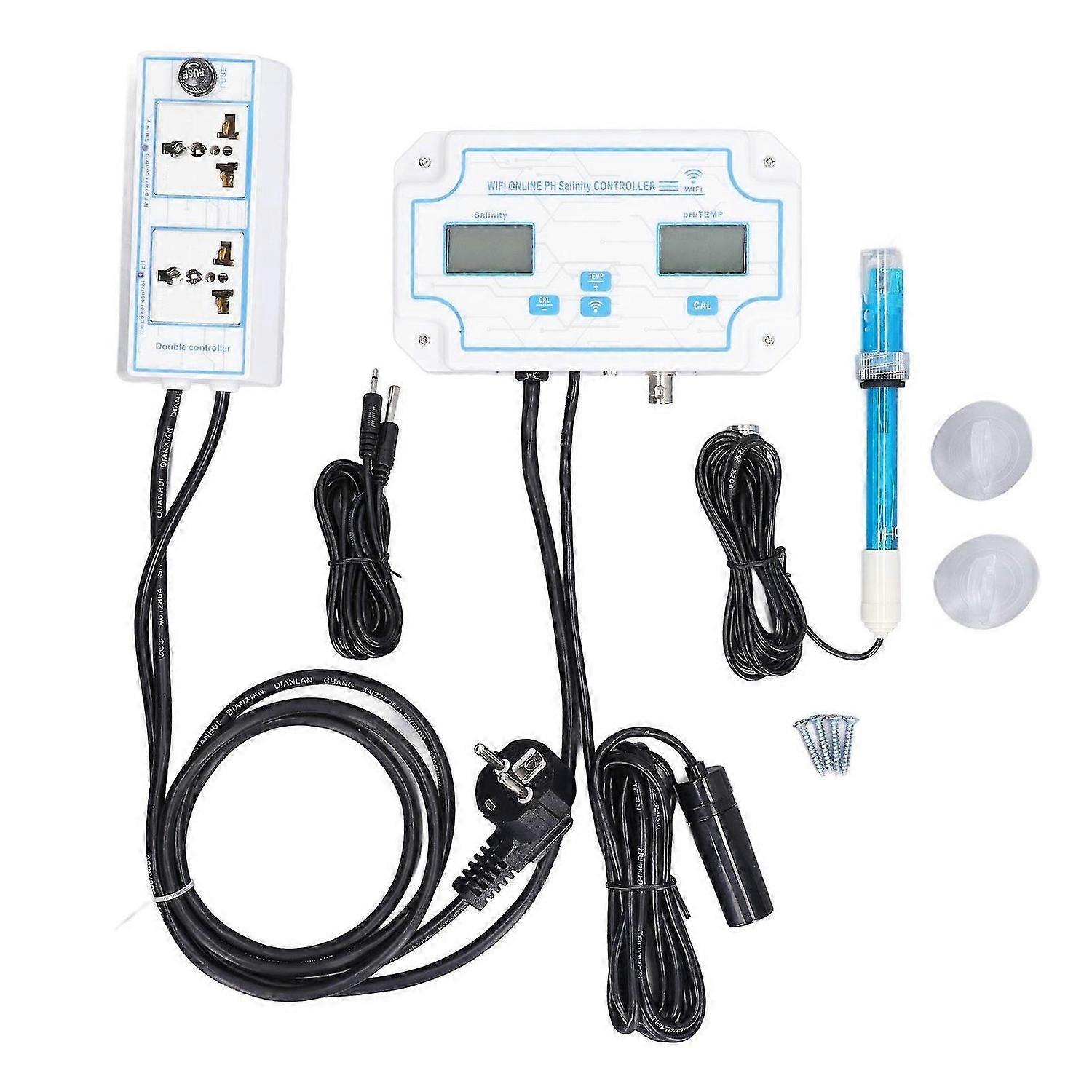Water Quality Tester Multifunctional Temperature Salinity PH Testing Meter for Aquaculture EU Plug 230V