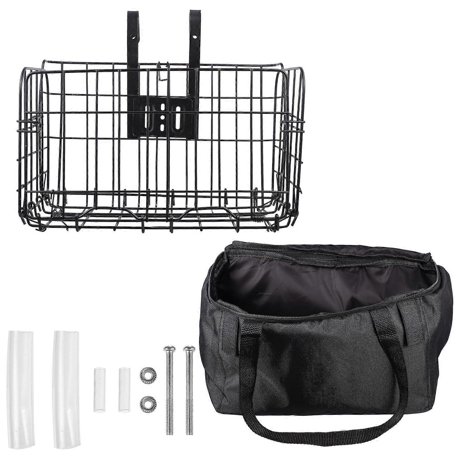 2pcs Bike Frame Basket Folding Front Hanging with Tote
