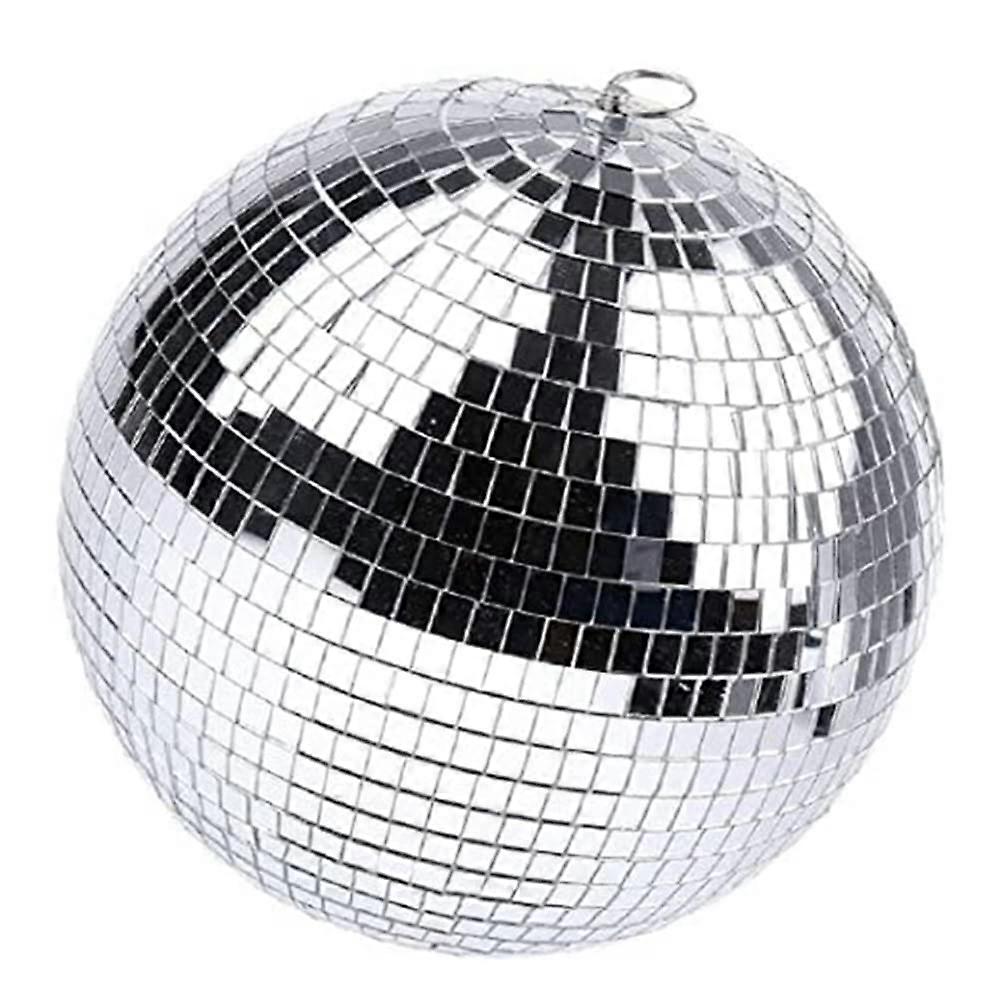 Silver Mirror Disco Ball 8Inch With Hanging Ring For Light Effect Party Decor Home Club Stage