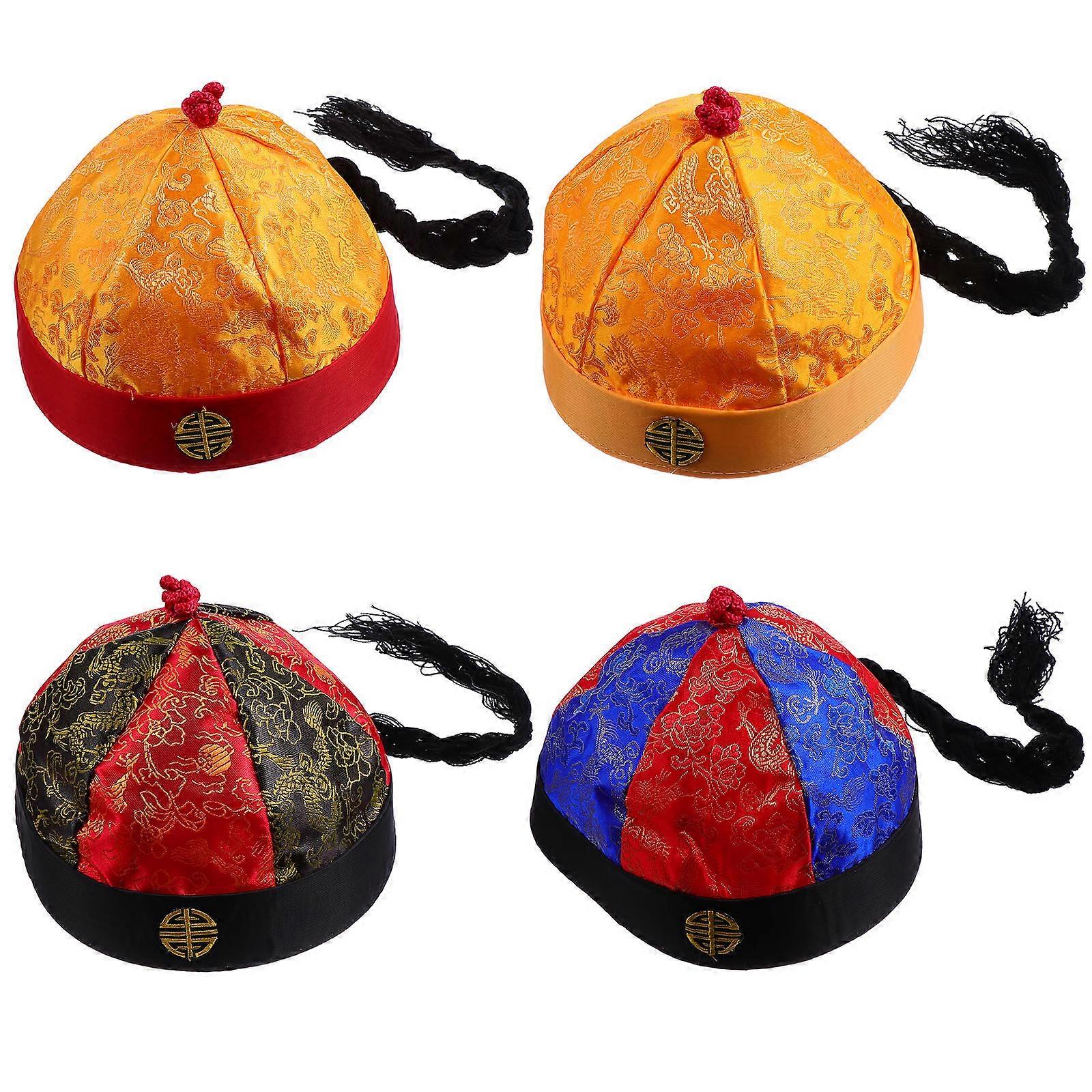Chinese Mens Hats -play Hats Vintage Style Cosplay Brocade 16.5cm Decorative 4Pcs