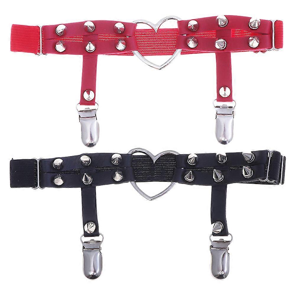 Adjustable Leg Garters for Bride with Heart Shaped Rings and PU Material Assorted Color