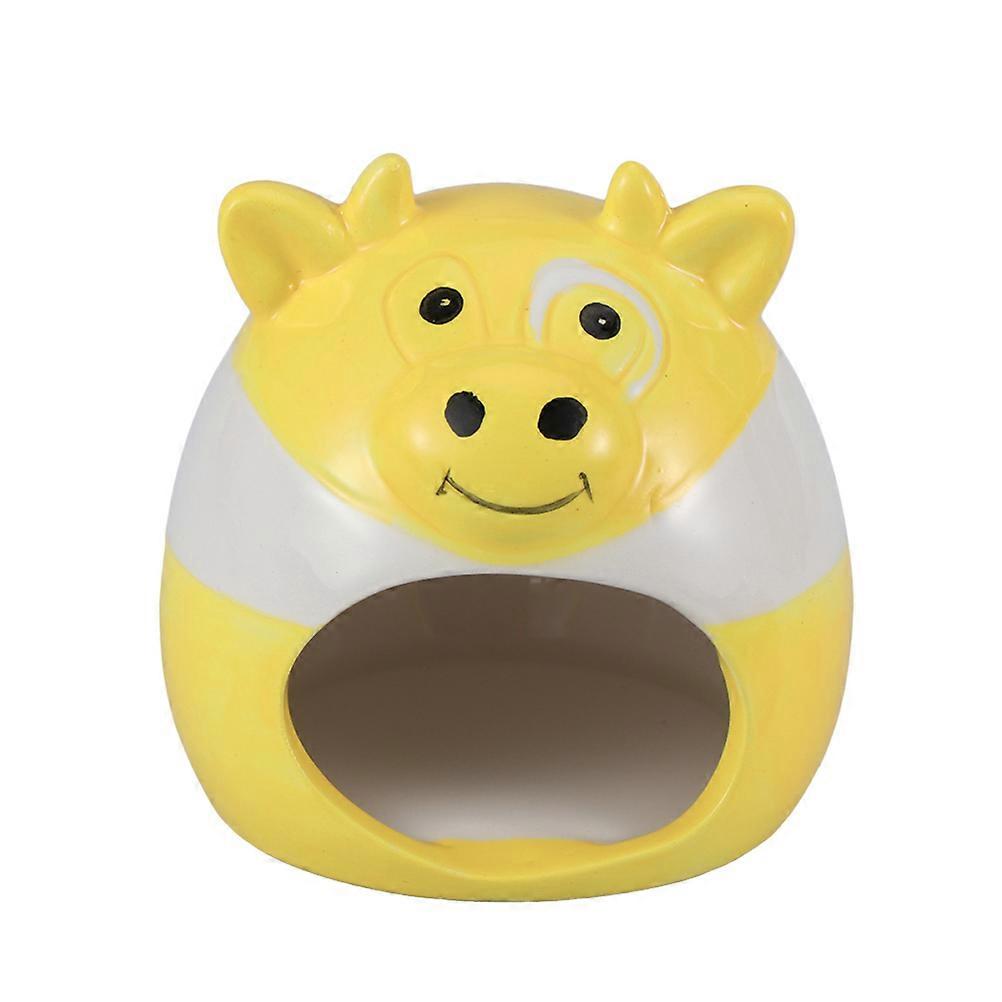 Ceramic Pet Cooling Nest Cow Shaped Sleeping House for Hamsters and Small Pets in Summer 1Set