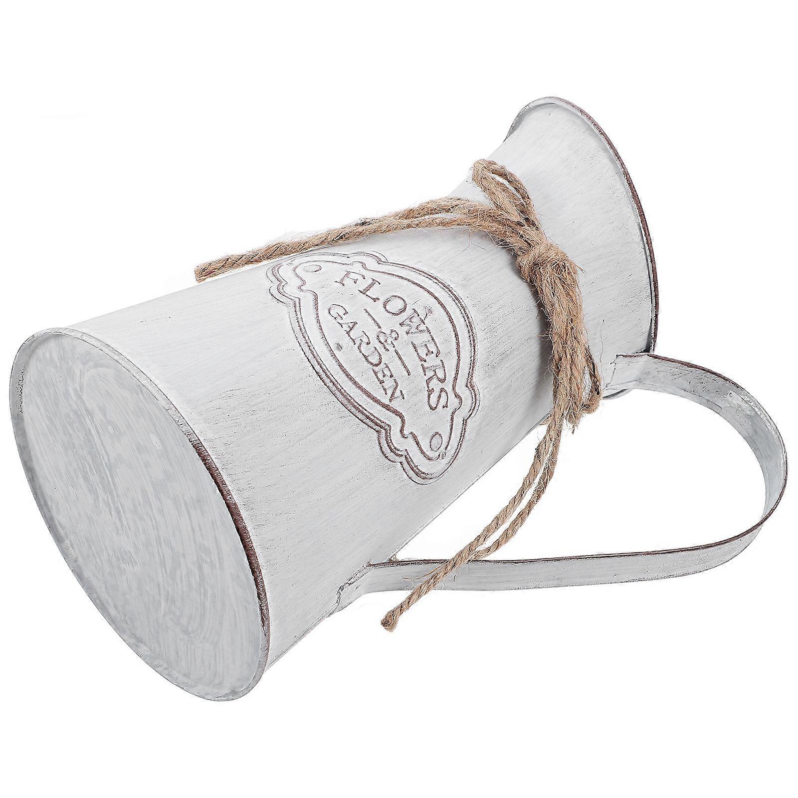 Galvanized Vase Grey Rustic Metal Pitcher with Texture for Storage Use