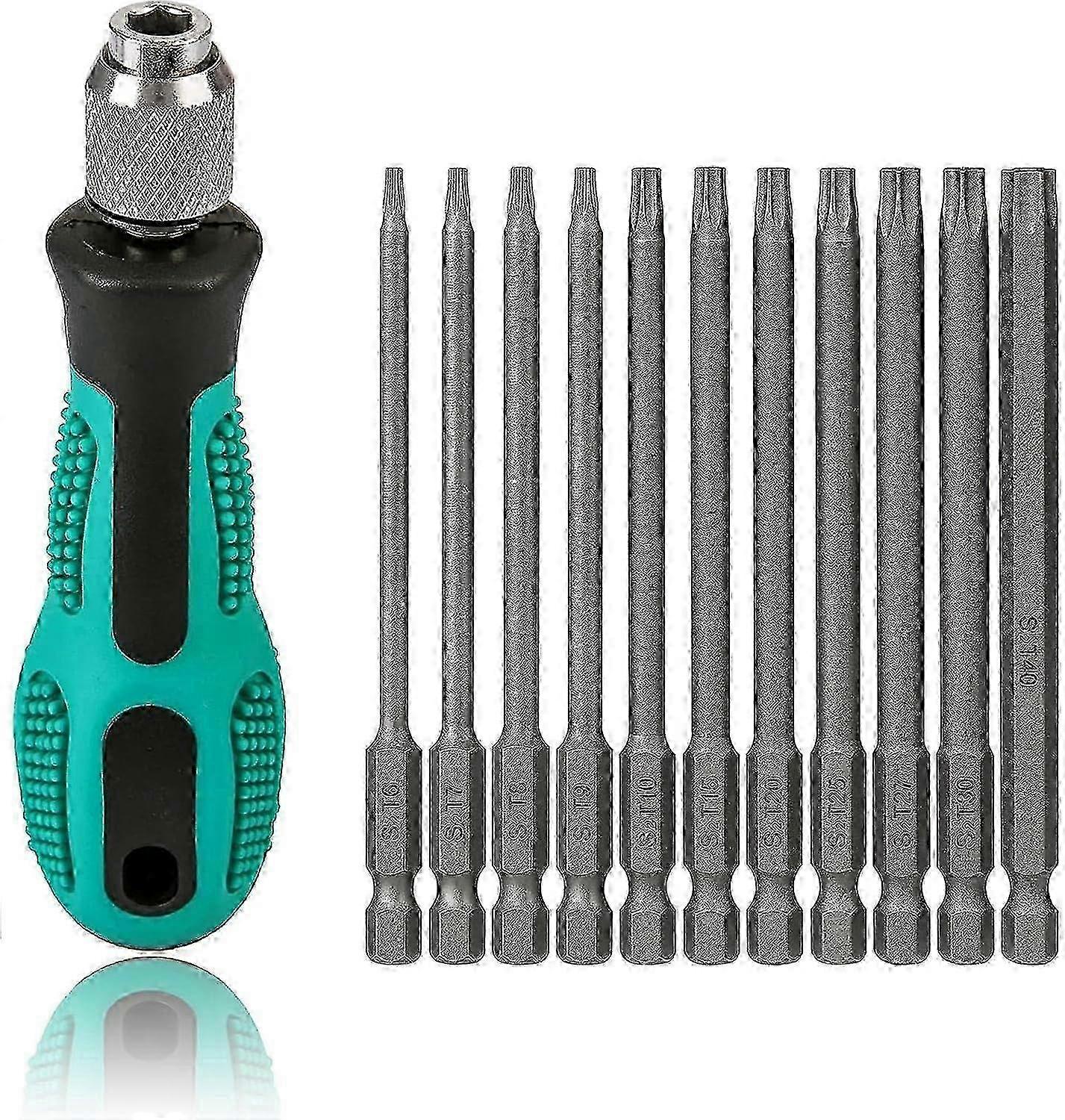 12pcs T6-T40 Torx Screwdriver Set with Magnetic Long Bits - Precision Tool Set for Power Tools & DIY Projects